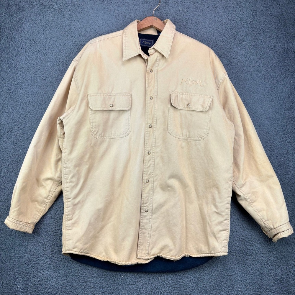 Roper Mens Fleece Lined Canvas Shirt Jacket Tan Beige Cotton Workwear Large